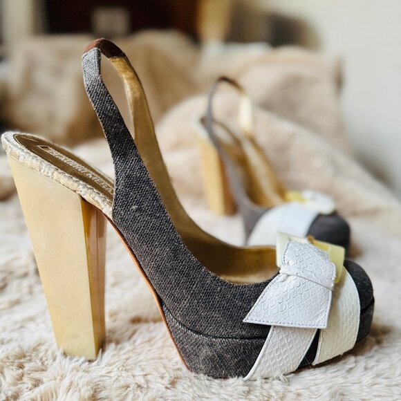 Claudio Merazzi Fabulous Pumps, US 8.5, Exc Condition, Tweed/Snakeskin - Picture 4 of 7